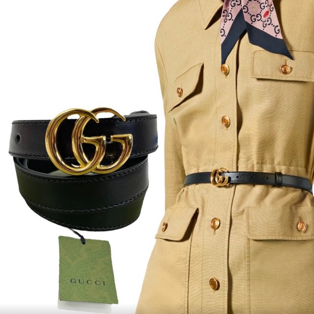 GG MARMONT THIN LEATHER BELT WITH SHINY BUCKLE